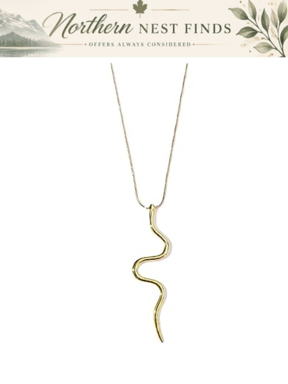 Snake Pendant Necklace 18K Gold Plated Stainless Steel Adjustable 53cm